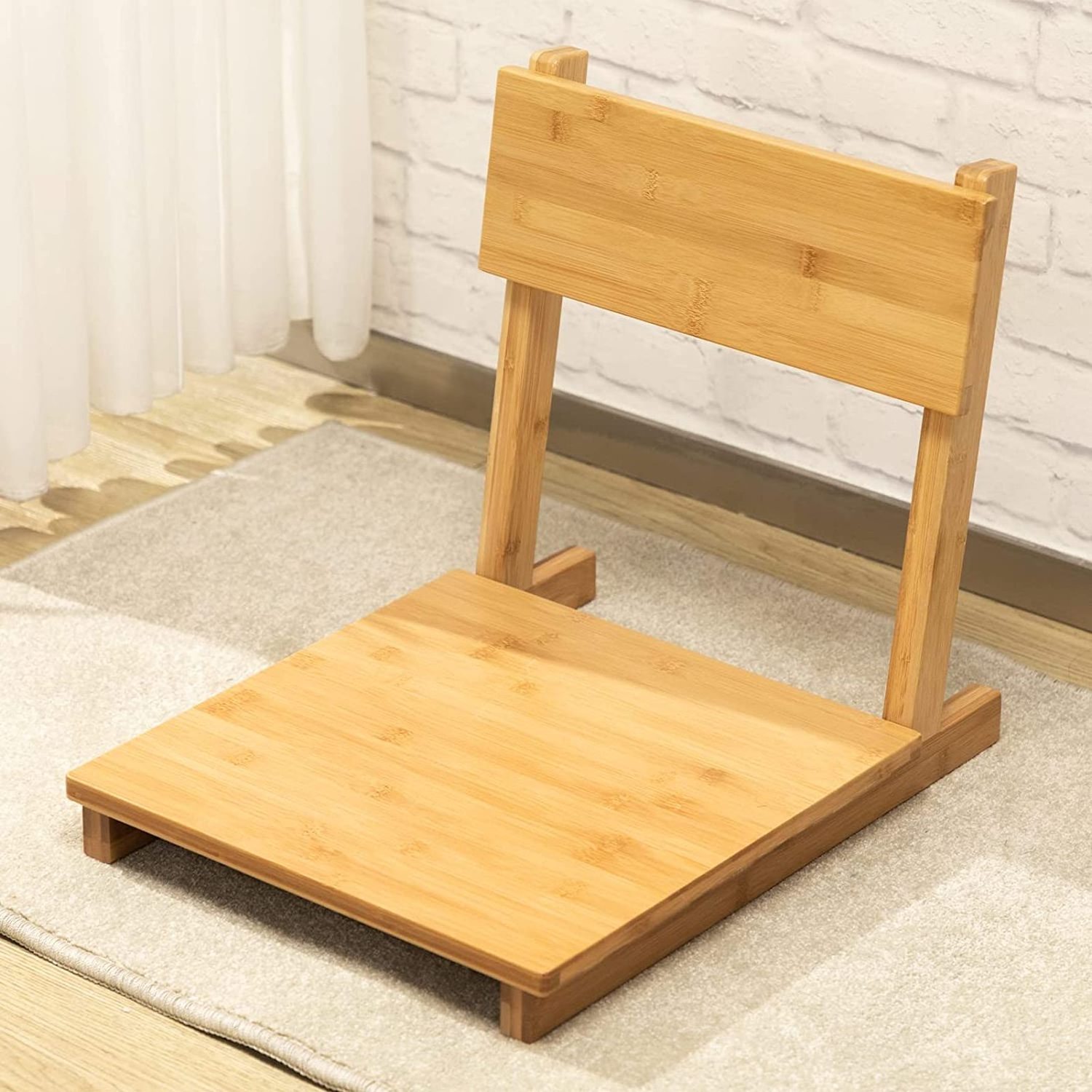 Bamboo Portable Floor Chair, Japanese Style Legless Tatami Chair with Back Support, Home Bay Window Lazy Backrest Chair