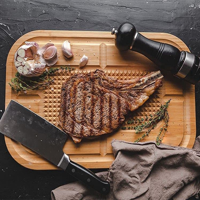 Heavy Duty Steak Butcher Block with Deep Grooves Bamboo Carving Chopping Board Premium Reversible Steak Cutting Board