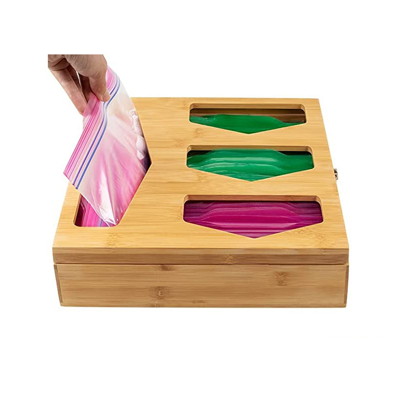 Wood Food Storage Bag Holders Bamboo Ziplock Bag Storage Organizer and Dispenser for Kitchen Drawer