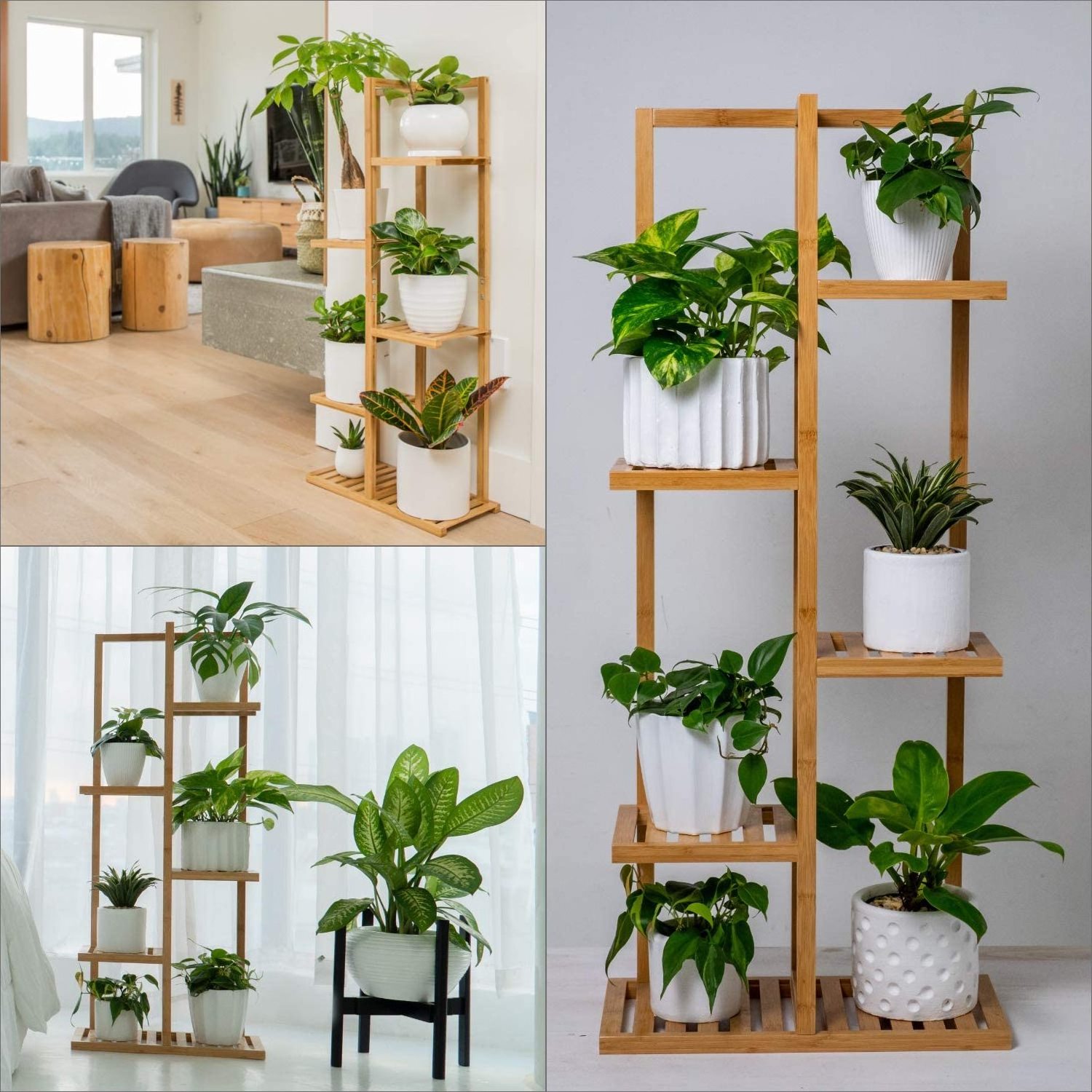 Indoor Outdoor Multiple Bamboo Corner Flower Pot Holder Shelf 5 Tier Plant Stands for Living Room