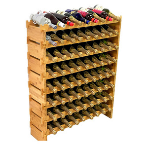 Wholesale Bamboo Stackable 72 Bottles Bottle Wine Rack Freestanding Floor Wine Holder Stand Wine Storage Organizer Display Rack