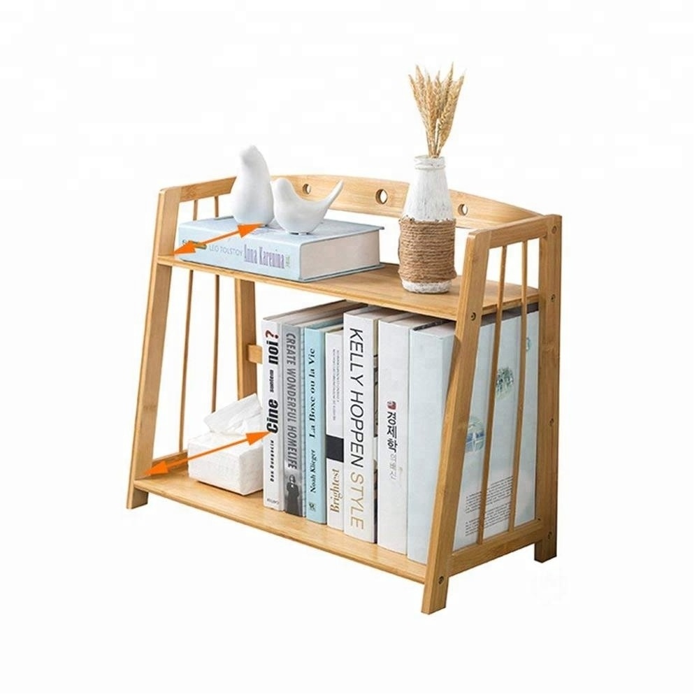 Wholesale Bamboo Desktop Bookshelf 2-Layer Countertop Bookcase Display Rack Small Bookshelf Desk Supplies for Office and Home