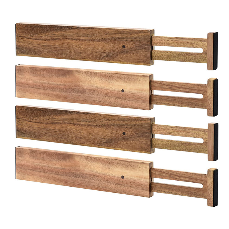 Wholesale Acacia Wood Drawer Divider Adjustable Drawer Dividers Set of 4 Works in Kitchen,Dresser,Bathroom