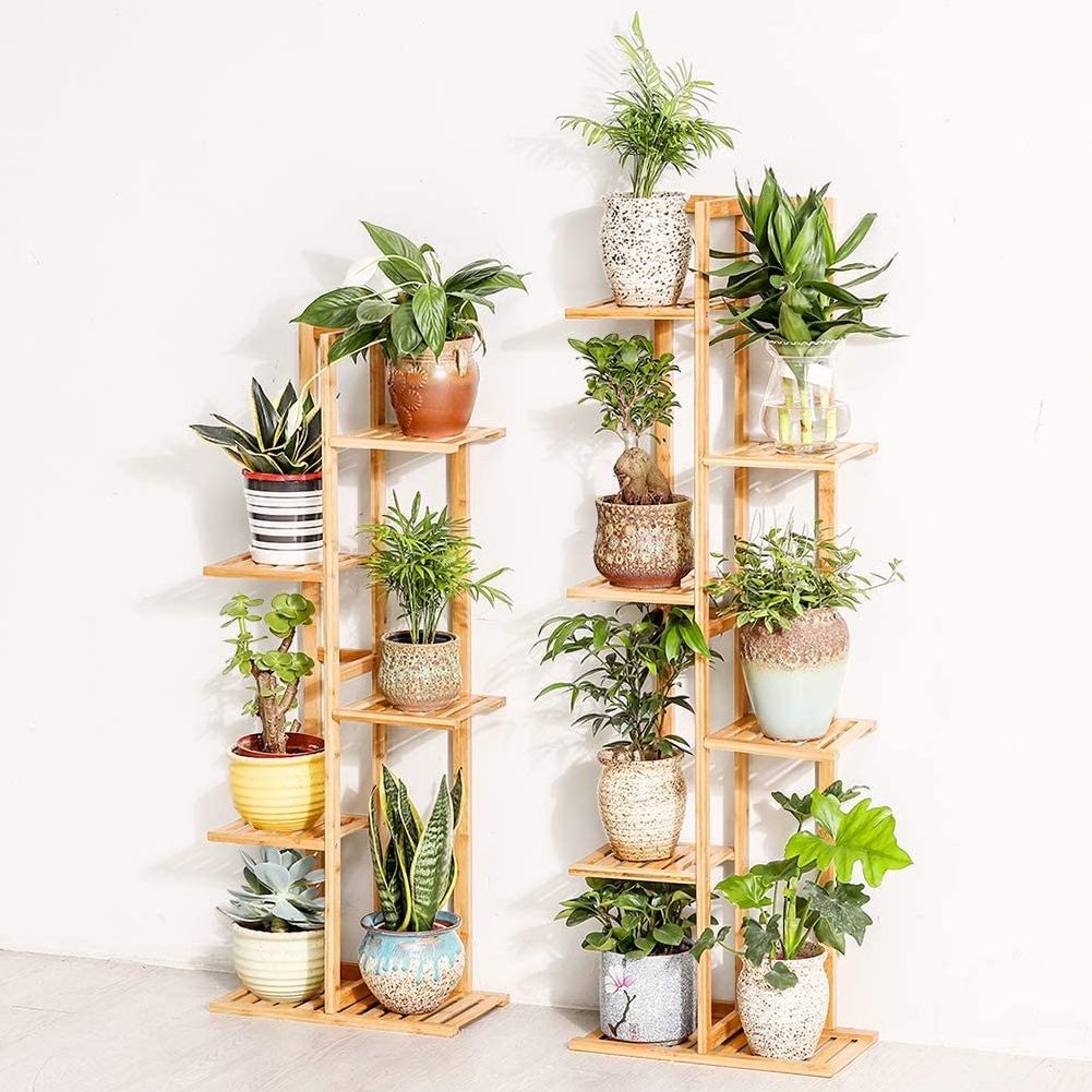 Indoor Outdoor Multiple Bamboo Corner Flower Pot Holder Shelf 5 Tier Plant Stands for Living Room