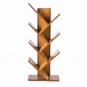 Wholesale Bamboo 6 Tier Tree Bookshelf Free Standing Tree Shape Bookcase Wood Storage Rack Organizer Shelf for CDs/Movies/Books