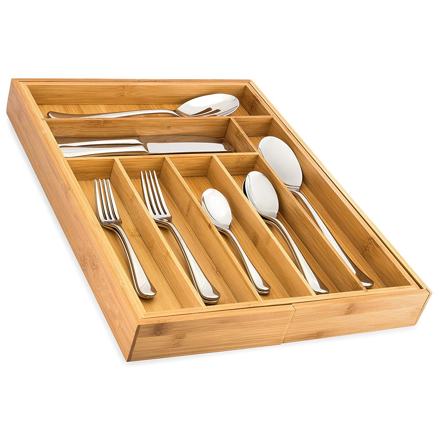 Luxury Extendable Bamboo Kitchen Drawer Organizer Cutlery Drawer Dividers Tray for Flatware and Utensils