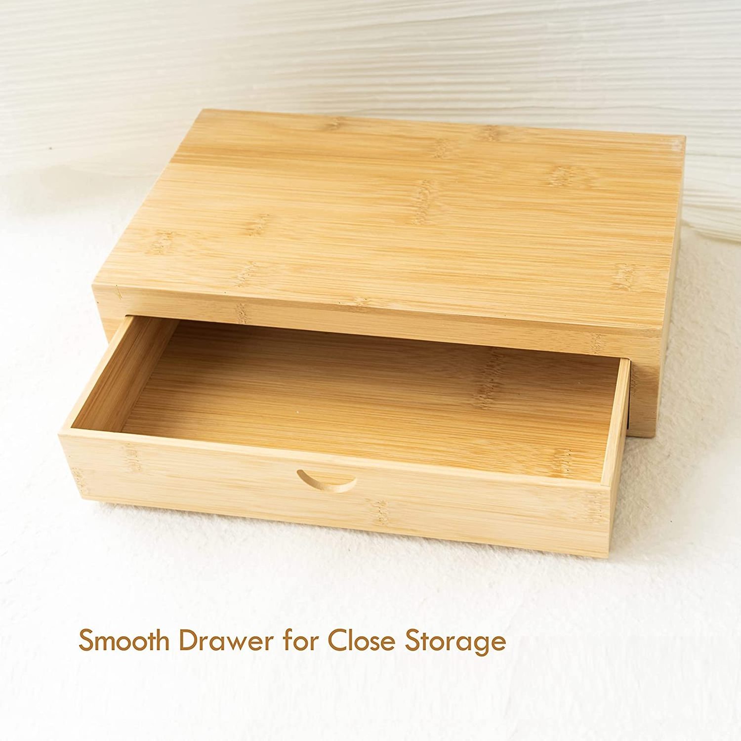 Modern Bamboo Bathroom Organizer Tray and Drawer Small Desk Storage for Vanity Toiletries Lacquer Technique