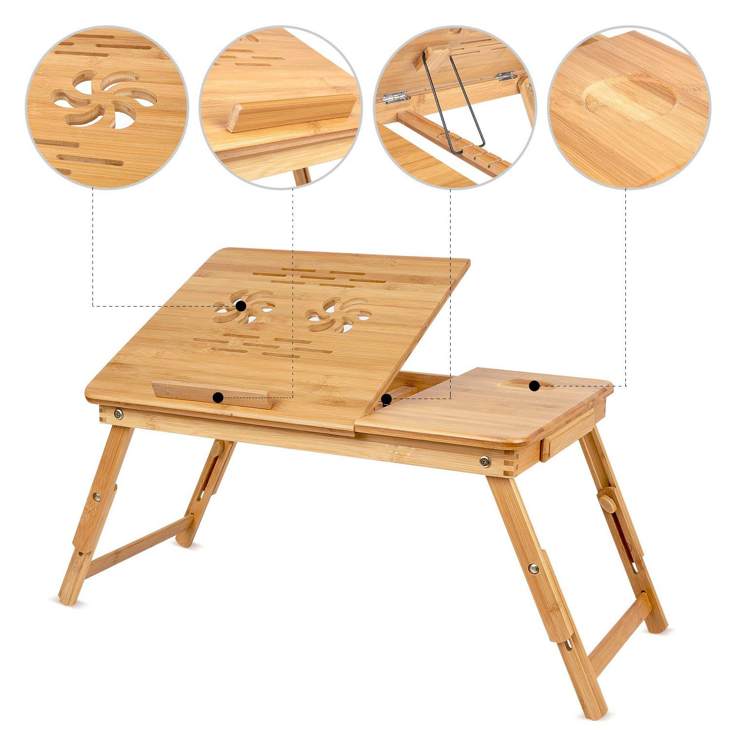 breakfast bed tray with drawer Bamboo lap desk with flip top foldable bamboo laptop table with ventilation holes