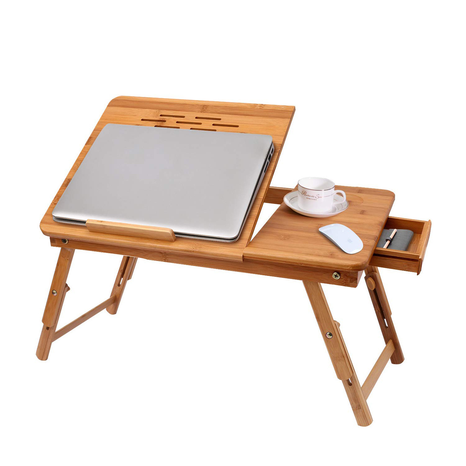 breakfast bed tray with drawer Bamboo lap desk with flip top foldable bamboo laptop table with ventilation holes