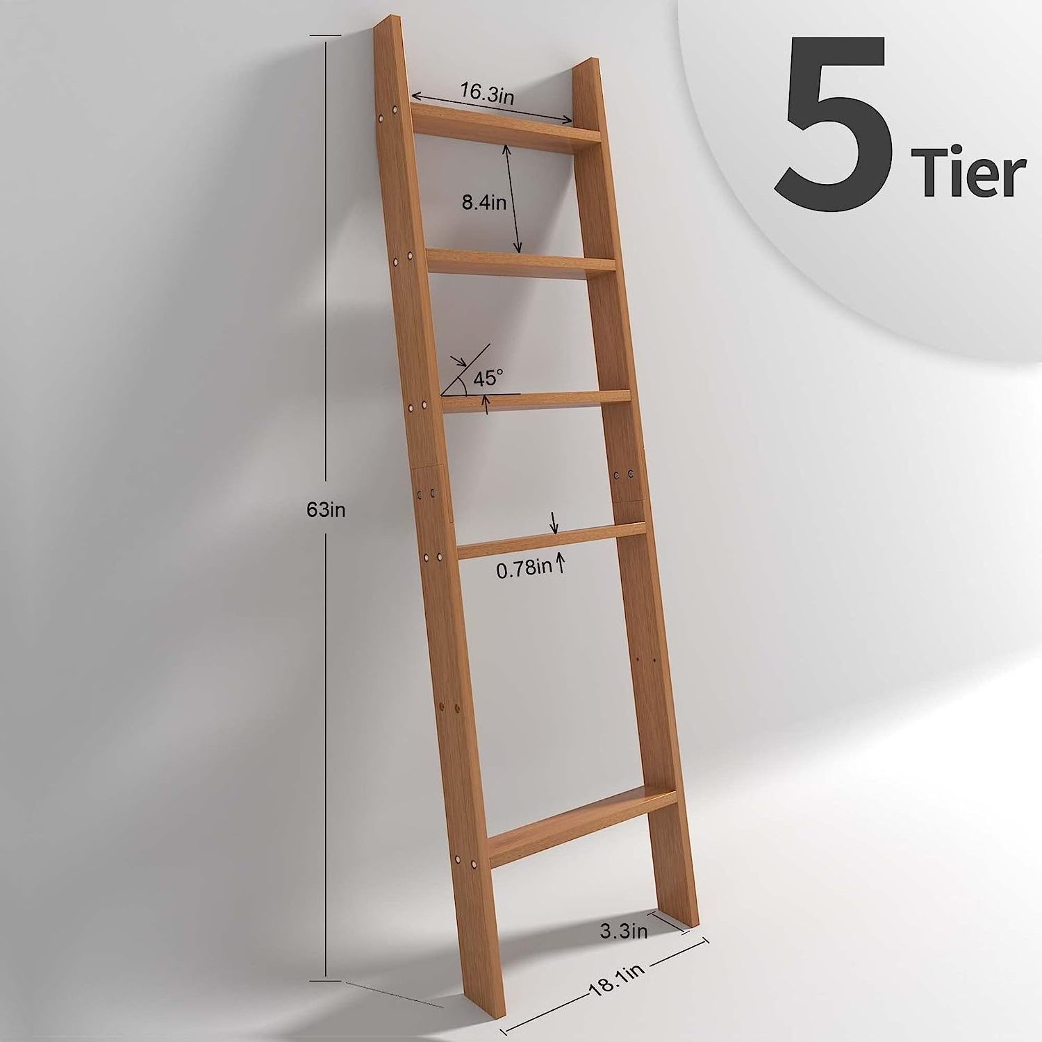 Home Decor Bathroom Bamboo Towel Rack Stand Adjustable 5-Tier Wall Leaning Ladders Blanket Ladder Shelf