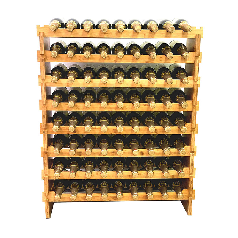 Wholesale Bamboo Stackable 72 Bottles Bottle Wine Rack Freestanding Floor Wine Holder Stand Wine Storage Organizer Display Rack