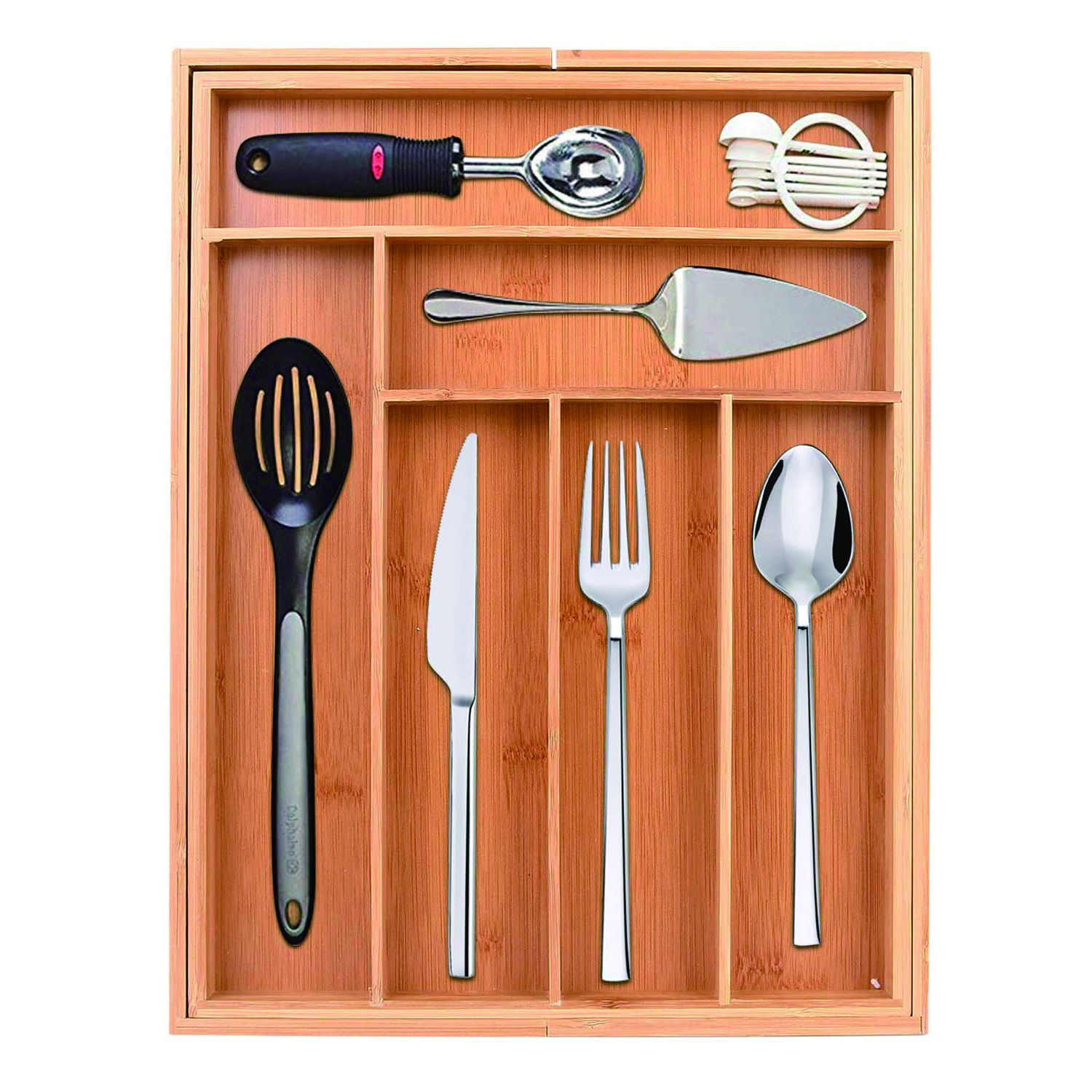 Bamboo Expandable Utensil Holder and Cutlery Tray Multi-functional Kitchen Drawer Organizer for Flatware and Kitchen Utensils