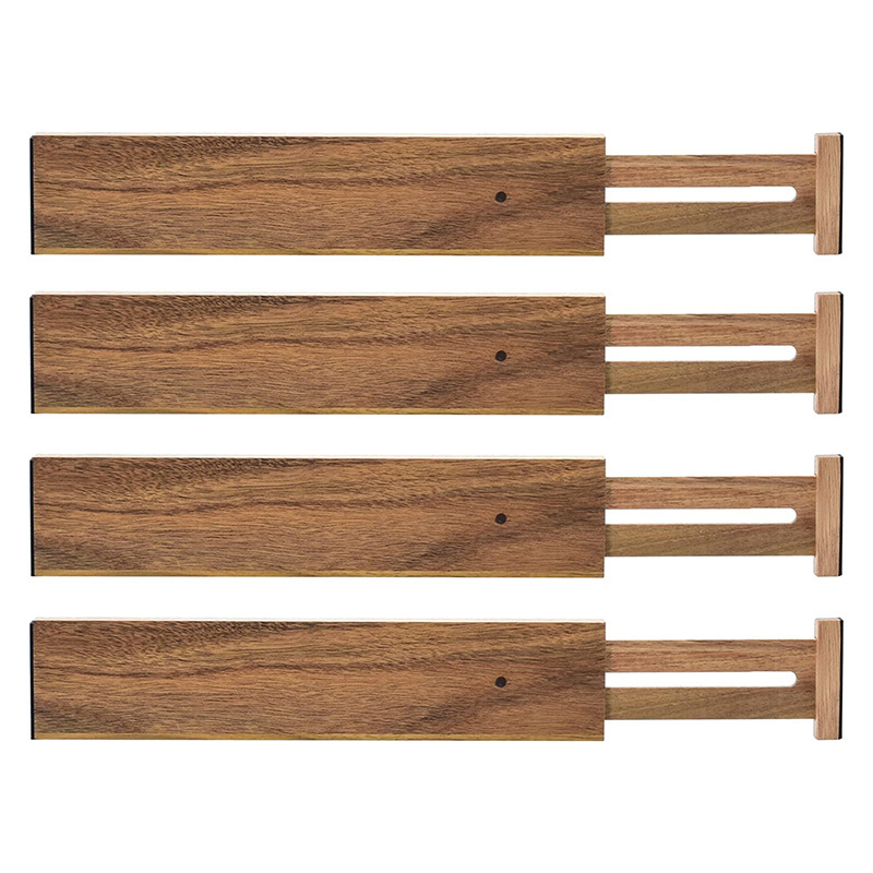 Wholesale Acacia Wood Drawer Divider Adjustable Drawer Dividers Set of 4 Works in Kitchen,Dresser,Bathroom