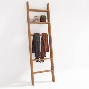 Home Decor Bathroom Bamboo Towel Rack Stand Adjustable 5-Tier Wall Leaning Ladders Blanket Ladder Shelf