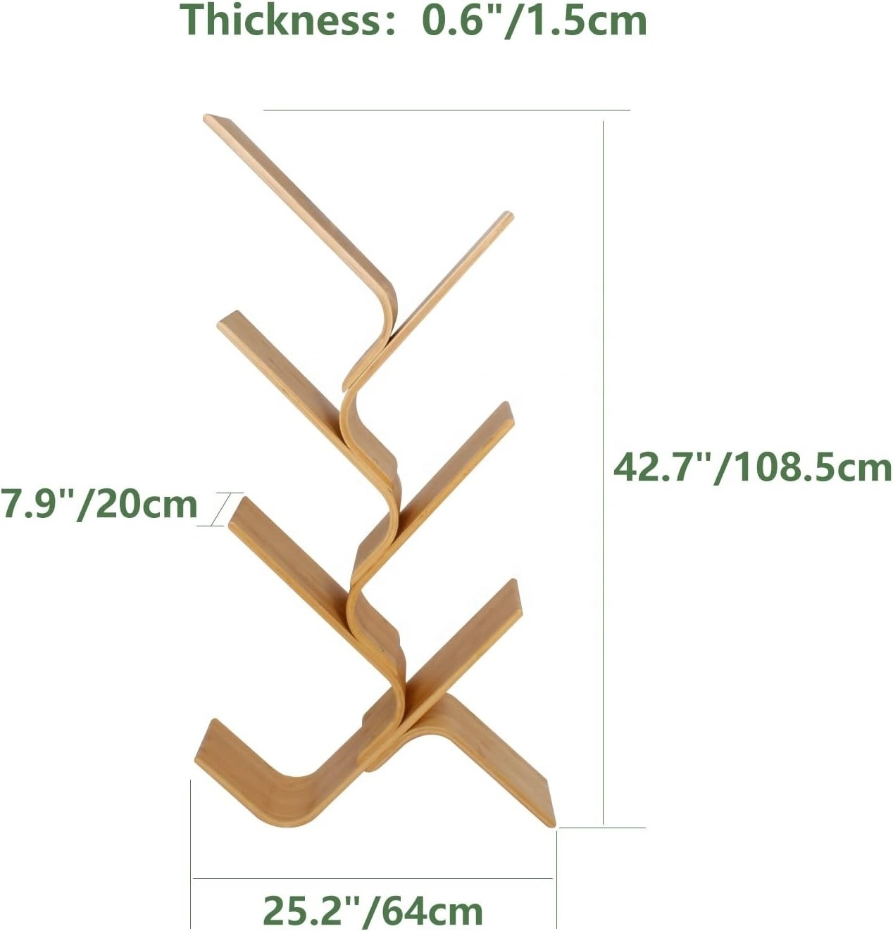 Modern Standing Bookcase 6-Tier Floor Bamboo Tree Bookshelf Office Creative Curved Rack Book Shelf