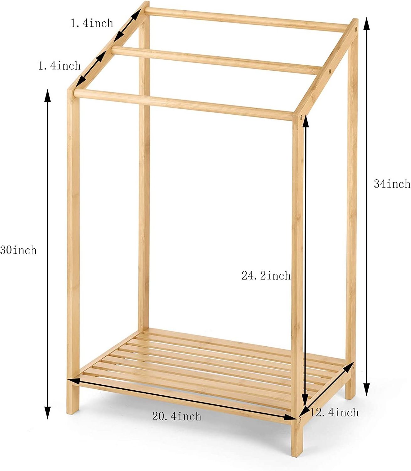 3-Tier Freestanding Bamboo Towel Rack with Bottom Storage Shelf for Bathroom Washcloths