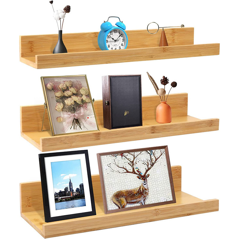 Bamboo Floating Shelves Wall Mounted Decor Storage Shelf Organizer Display Rack for Bathroom,Bedroom,Kitchen,Office