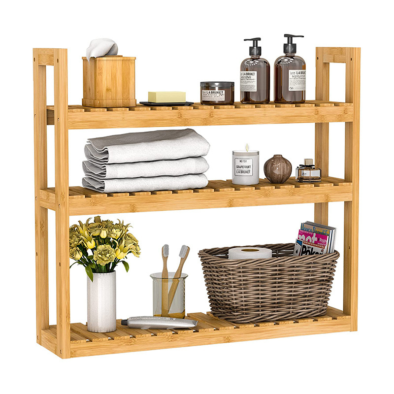 Adjustable 3 Tier Bamboo Bathroom Shelf Wall Mounted Toilet Storage Rack Hanging Display Shelves for Living Room