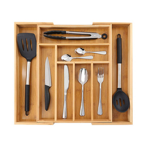 Bamboo Expandable Utensil Holder and Cutlery Tray Multi-functional Kitchen Drawer Organizer for Flatware and Kitchen Utensils