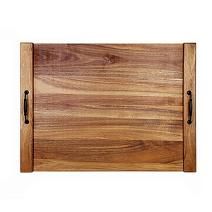 Decorative Oversized Kitchen Serving Tray with Metal Handle Extra Large Acacia Wood Stove Top Covers Cutting Board