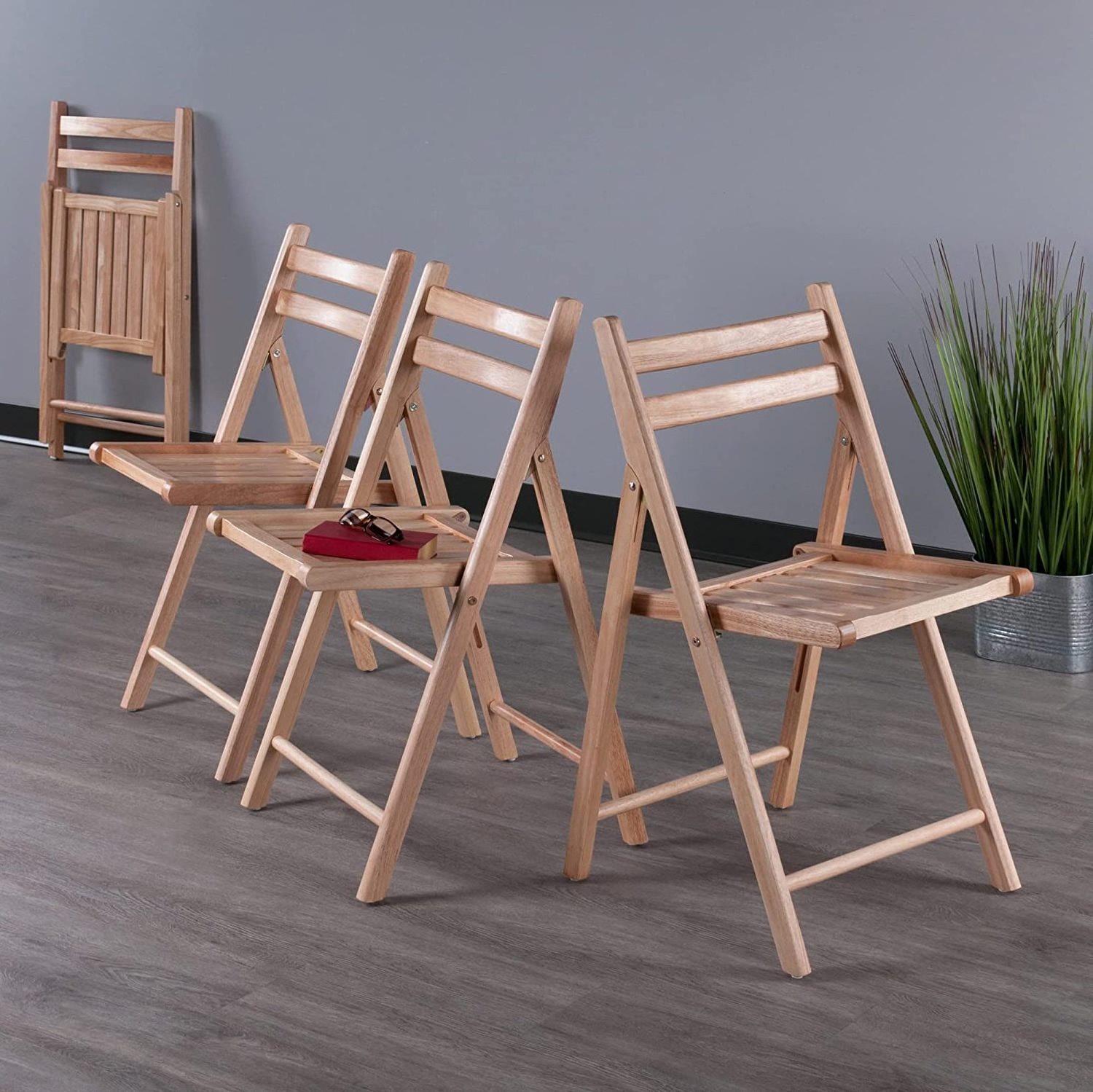 Folding Set Teak Chair, Wooden stool, bamboo foldable 4 PC hanging chairs for outdoor