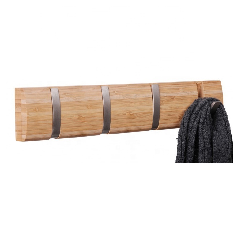 ZB BSCI Factory Bamboo Wall Hanger 3-Hook Coat/Bag/Keys Organizer Eco-Friendly Clothing Rack