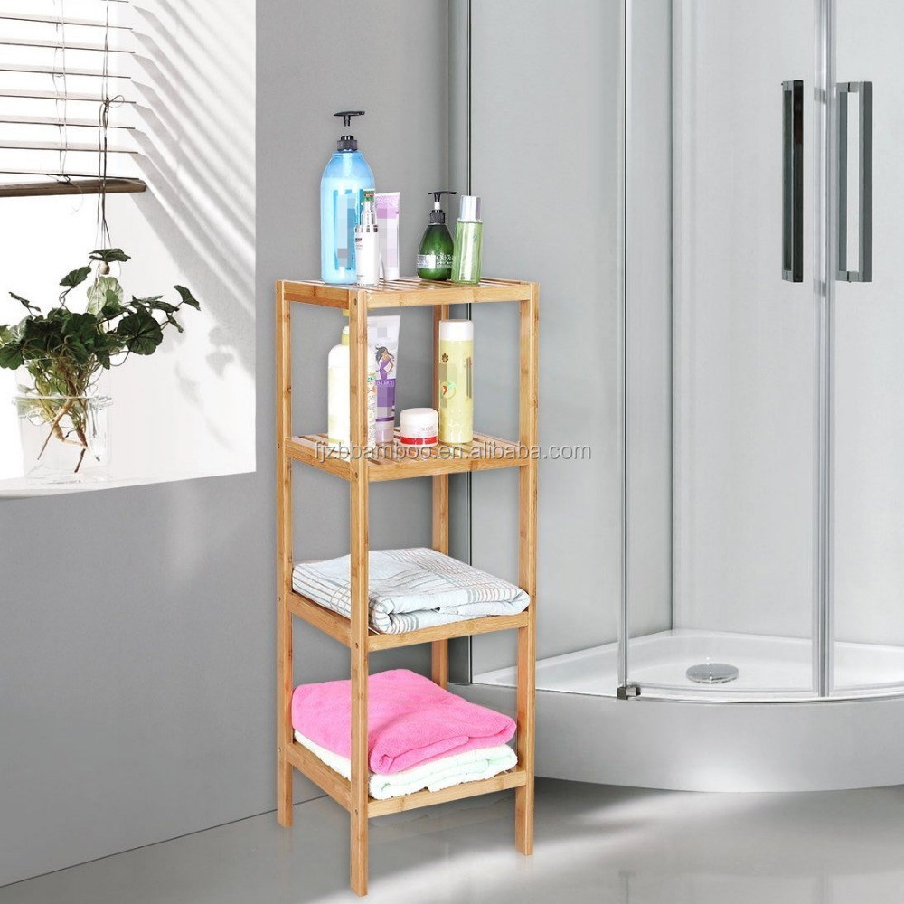 100% Bamboo Bathroom Shelf 4-Tier Multifunctional Storage Rack Shelving Unit