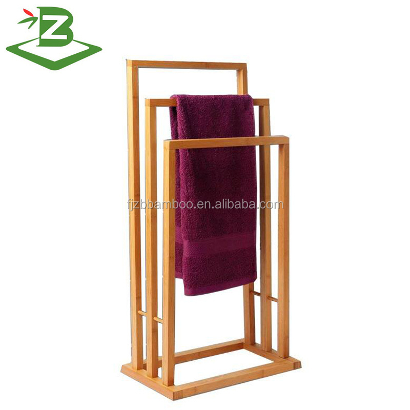 Floor-Standing Bamboo Towel Rack for Bathroom Clothes Drying Rack