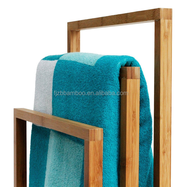 Floor-Standing Bamboo Towel Rack for Bathroom Clothes Drying Rack