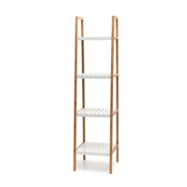 ZB BSCI Factory Multifunctional Bamboo 4-tier trapeziform rack with white shelf