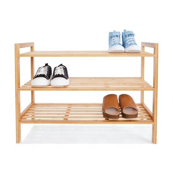 ZB BSCI Factory 3 layer Stackable Bamboo Shoe Rack Storage Rack For Home