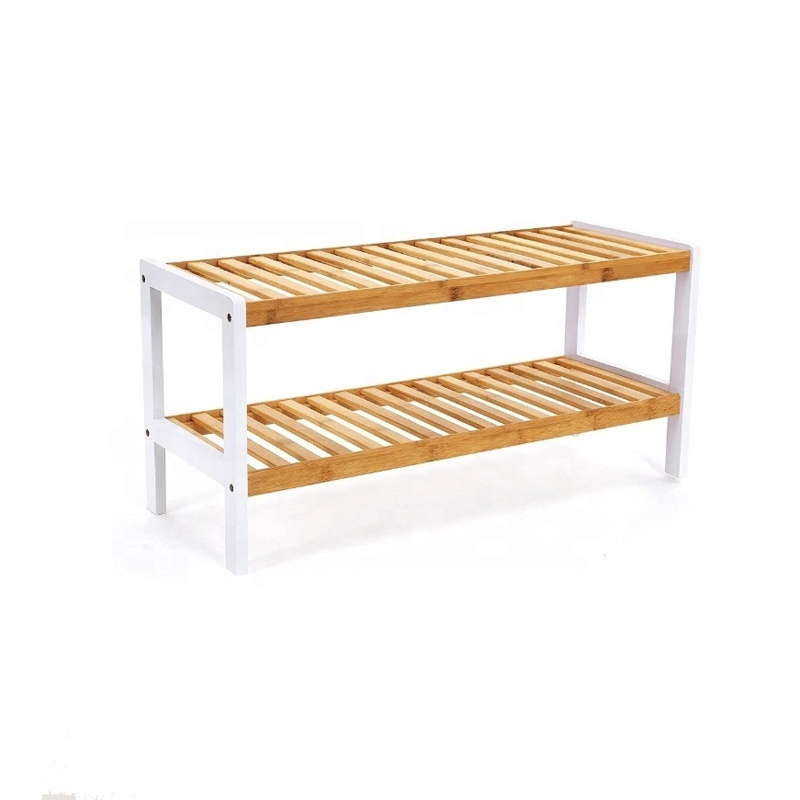 ZB BSCI Factory 2-Layer Bamboo Shoe Rack Simple and Modern Design for Home Entry Hotel or Apartment Use