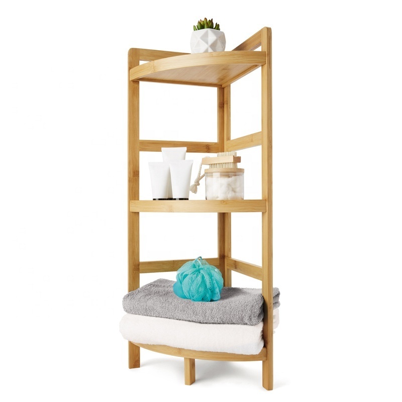 BSCI Factory Multipurpose 3 Tier Bamboo Corner Storage Rack Shelf for Bathroom Bedroom Livingroom