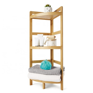 BSCI Factory Multipurpose 3 Tier Bamboo Corner Storage Rack Shelf for Bathroom Bedroom Livingroom