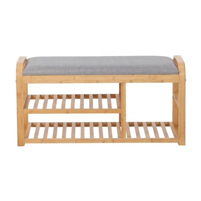 Bamboo Entryway Shoe Storage Bench With Soft Cushion BSCI Factory