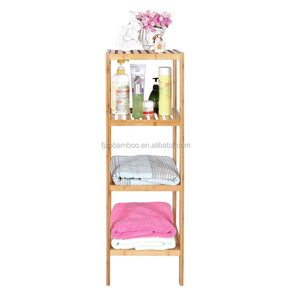 100% Bamboo Bathroom Shelf 4-Tier Multifunctional Storage Rack Shelving Unit