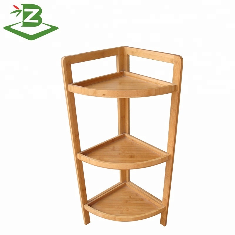 BSCI Factory Multipurpose 3 Tier Bamboo Corner Storage Rack Shelf for Bathroom Bedroom Livingroom