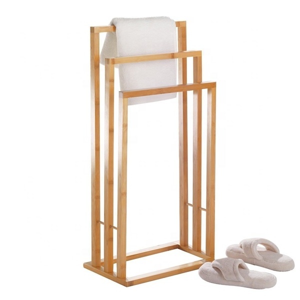 Floor-Standing Bamboo Towel Rack for Bathroom Clothes Drying Rack