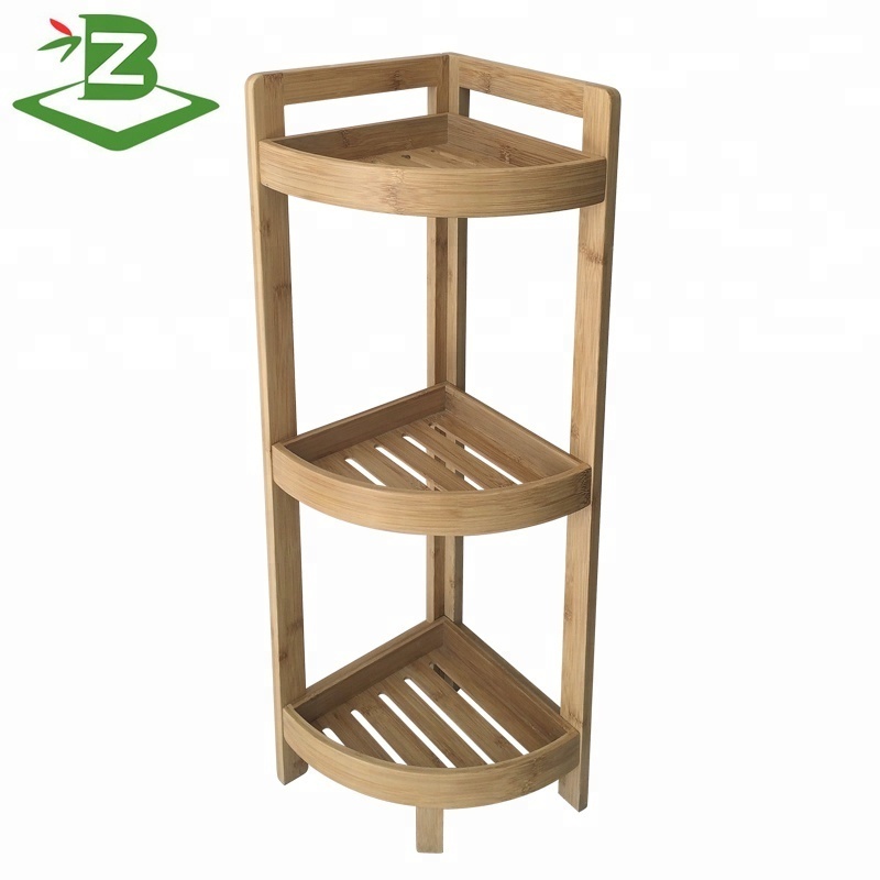 BSCI Factory Multipurpose 3 Tier Bamboo Corner Storage Rack Shelf for Bathroom Bedroom Livingroom