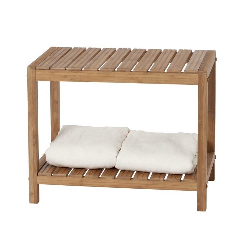 Bamboo Shower Seat Bench with Storage Shelf Towel Holder_BSCI Factory