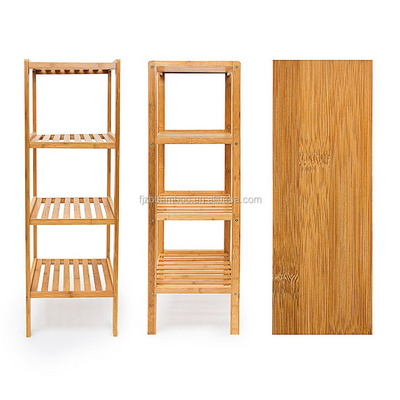 Bamboo Bathroom Shelf with 4 Tiers, Free-Standing Shelving Unit