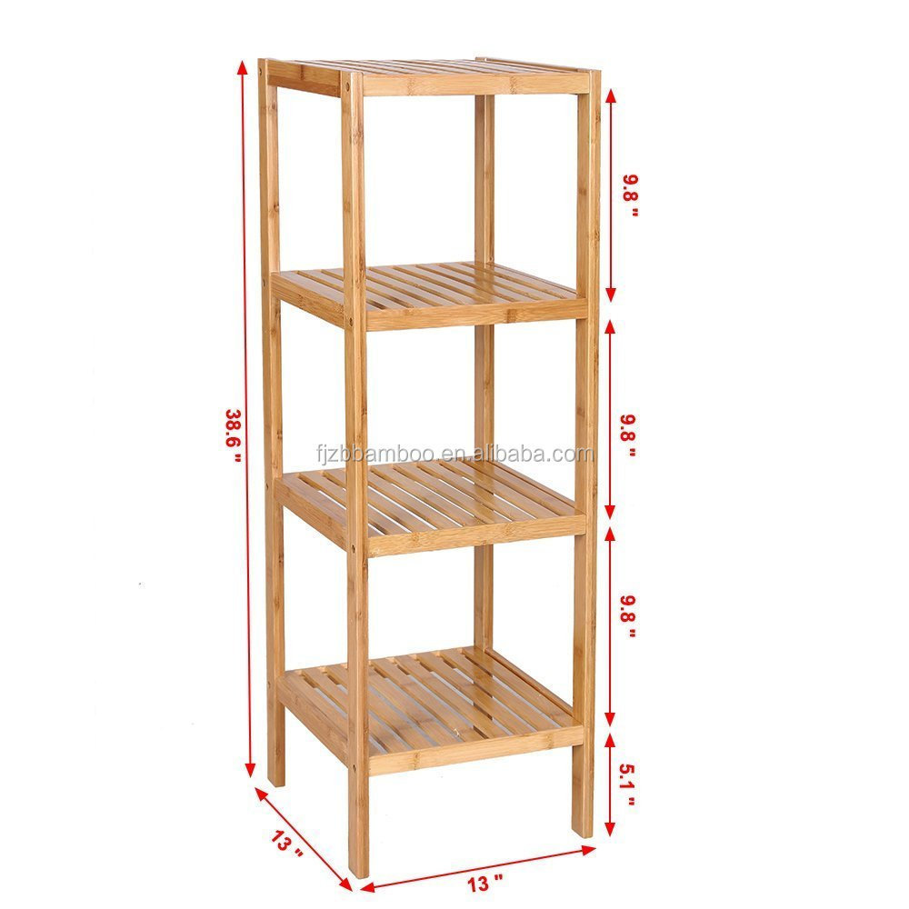 100% Bamboo Bathroom Shelf 4-Tier Multifunctional Storage Rack Shelving Unit