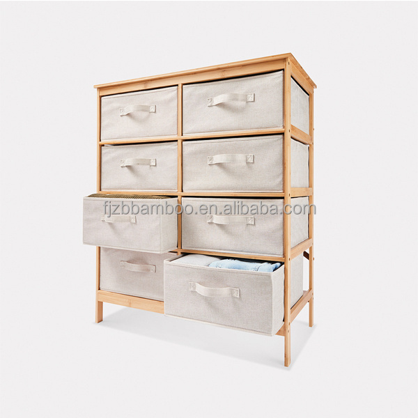 Bamboo Storage rack  with 8 Drawer Removable Fabric  for Bedroom, Office, Living Room, and Closet