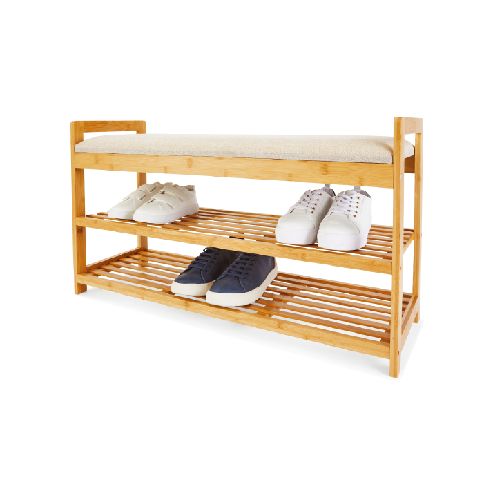 Bamboo Shoe Rack Bench Storage Organizer 3 Tier Entryway Storage Bench Shoes Organizer with Seat