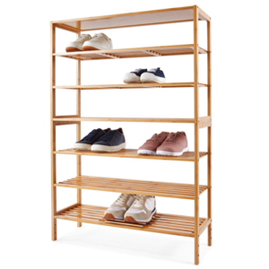 6-Tier Bamboo Shoe Rack for Entryway with adjustable bottom shelf for taller shoes and boots