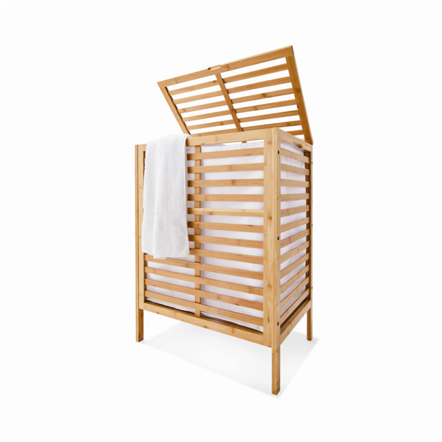 Bamboo Laundry Hamper and Shelf, 2 Sections Laundry Basket with Removable Liner, Dual Compartments Laundry Organizer and Storage