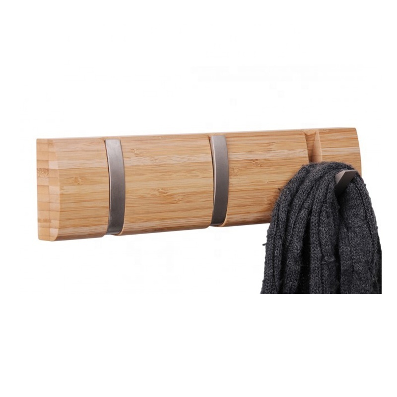 ZB BSCI Factory Bamboo Wall Hanger 3-Hook Coat/Bag/Keys Organizer Eco-Friendly Clothing Rack