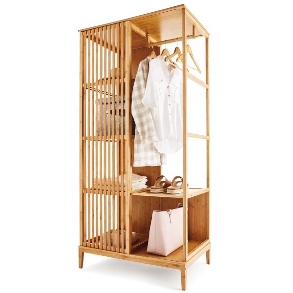 BSCI Factory Bamboo wardrobe clothes coat rack garment organizer furniture