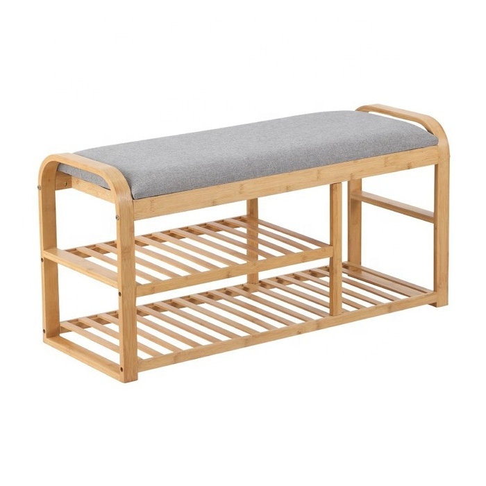 Bamboo Entryway Shoe Storage Bench With Soft Cushion BSCI Factory