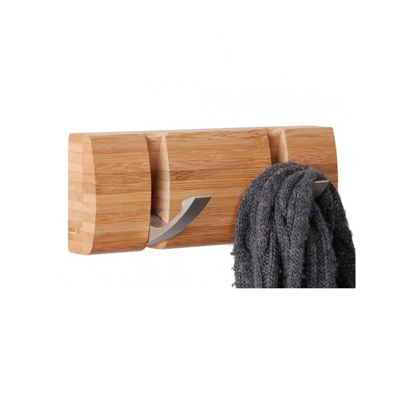 ZB BSCI Factory Bamboo Wall Hanger 3-Hook Coat/Bag/Keys Organizer Eco-Friendly Clothing Rack